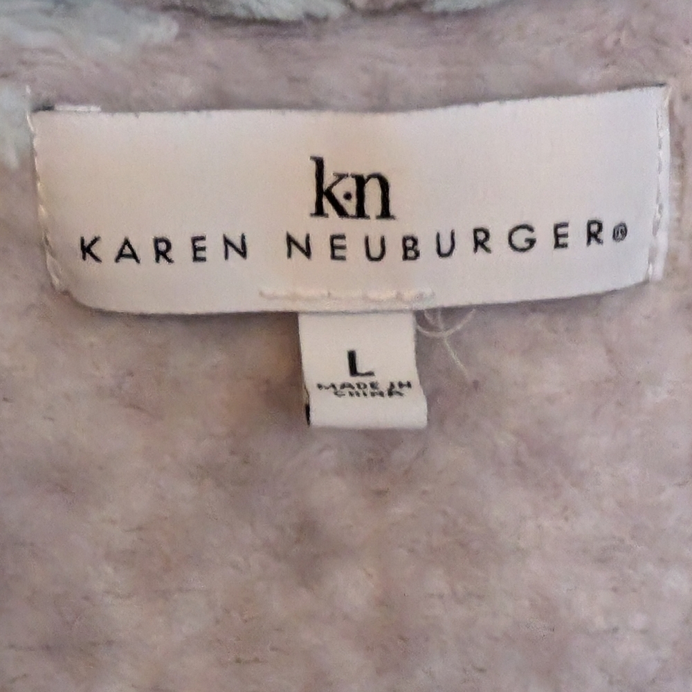 Karen Neuburger Gray & Teal Fluffy Floral Wrap Robe Size Large Repaired Flaws - Picture 8 of 10